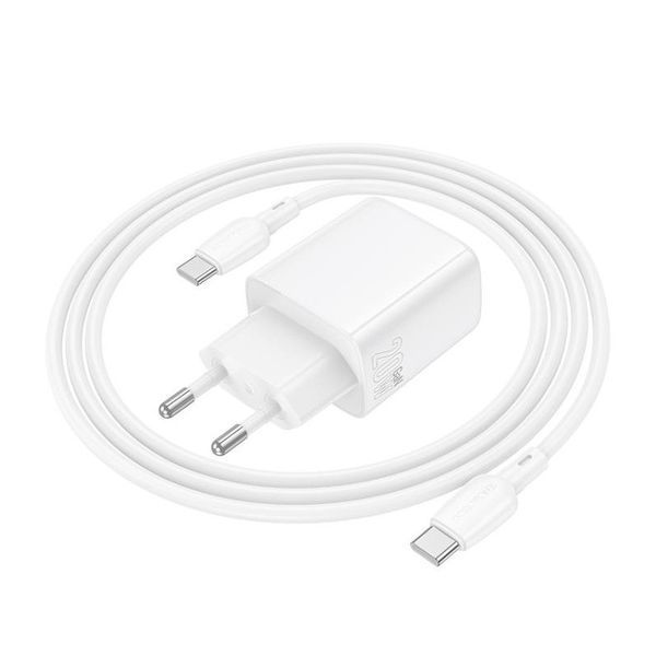 Сетевое зарядное устройство с кабелем BOROFONE BN26 Fuente single-port PD20W charger set (C to C) (EU) White 6941991120251 фото