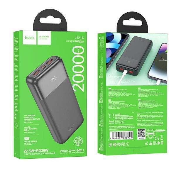Power Bank Hoco J121A Fast 22.5W+PD20W fully compatible with digital display 20000 mAh Black 656-01447 фото