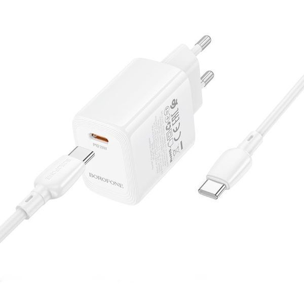 Сетевое зарядное устройство с кабелем BOROFONE BN26 Fuente single-port PD20W charger set (C to C) (EU) White 6941991120251 фото