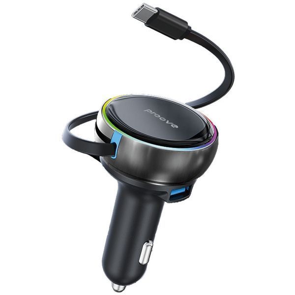 АЗП Proove Hammer 81W (Type-C + USB) + Retractable Type-C Cable Black CCHR81110001 фото