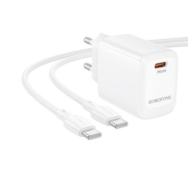 Сетевое зарядное устройство с кабелем BOROFONE BN26 Fuente single-port PD20W charger set (C to C) (EU) White 6941991120251 фото