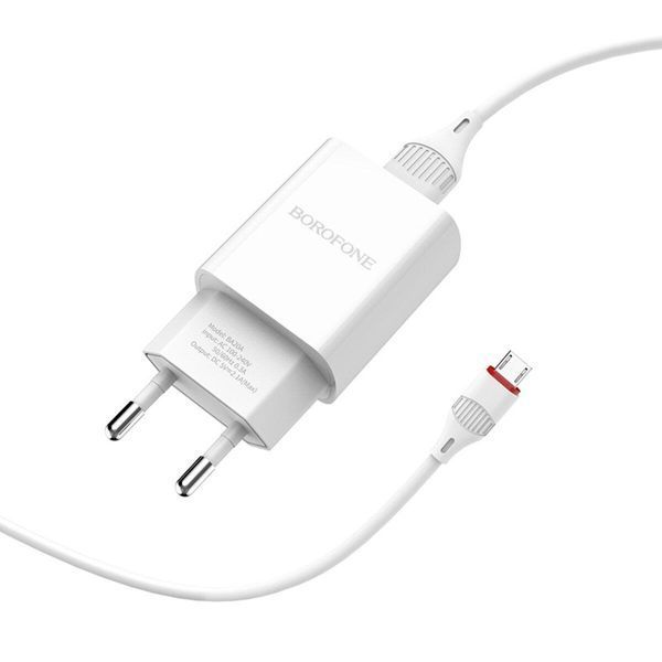 Сетевое зарядное устройство BOROFONE BA20A Sharp single port charger set(Micro) 10.5W White 656-01322 фото
