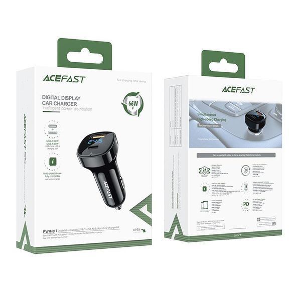 Автомобильное зарядное устройство ACEFAST B4 digital display 66W(USB-C+USB-A) dual port car charger 6974316280392 фото