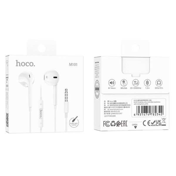 Навушники HOCO M101 Crystal joy wire-controlled earphones with microphone White 656-03930 фото