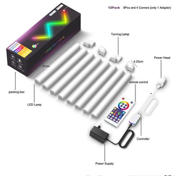 Настінний світильник Lines SAL-013B Bluetooth USB interface with app (8+4 pcs) white 656-03722 фото