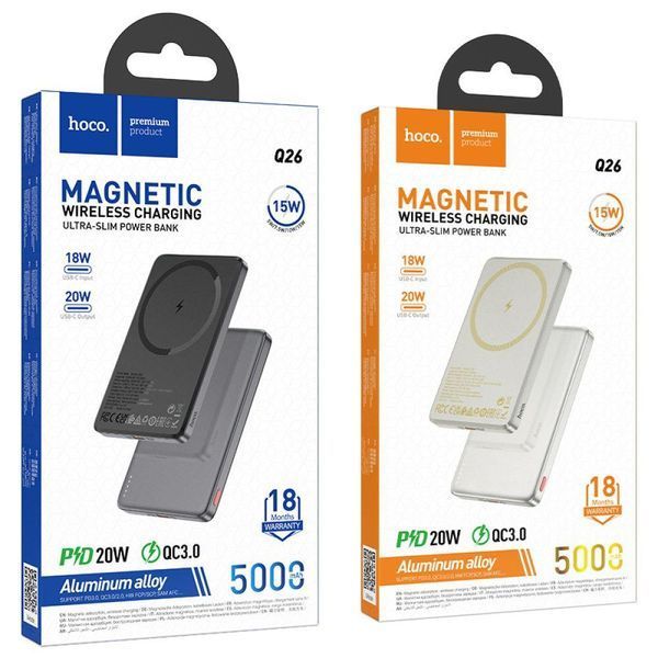 Power Bank Hoco Q26 Joy PD20W magnetic fast charging 5000 mAh Металевий сірий 656-01466 фото