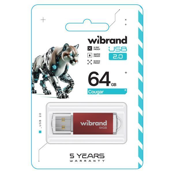Флеш-накопитель Wibrand USB 2.0 Cougar 64Gb Red WI2.0/CU64P1R фото