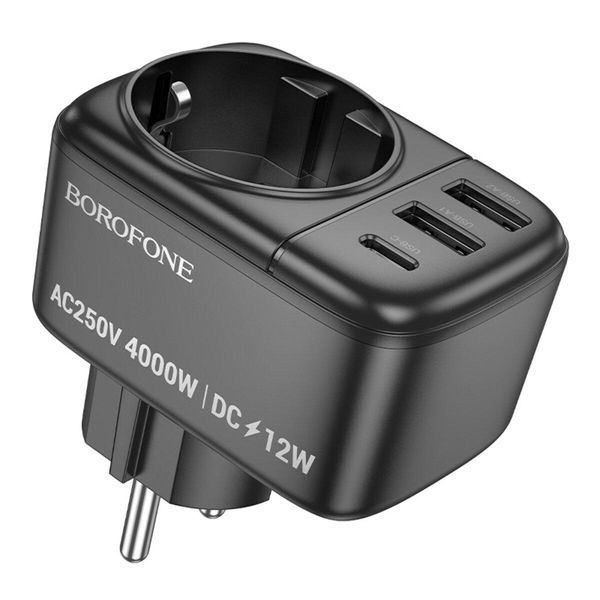 Мережевий фільтр BOROFONE BAC14 Wide 1-socket wall outlet (1C2A) (EU/GER) Black 656-03213 фото