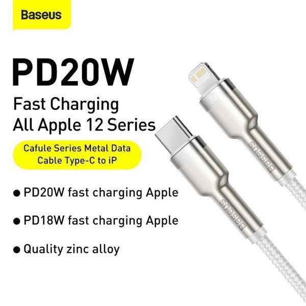 Кабель Baseus Cafule Series Metal Data Cable Type-C to iP PD 20W 2m White CATLJK-B02 фото