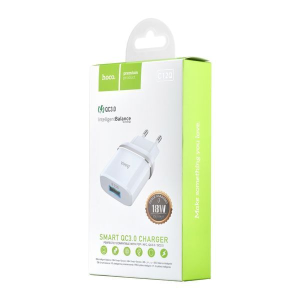 Сетевое зарядное устройство HOCO C12Q Smart QC3.0 charger 18W White 6931474716262 фото