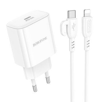 Сетевое зарядное устройство с кабелем BOROFONE BA81A single port PD20W charger set (C to iP) (EU) White 6941991108198 фото