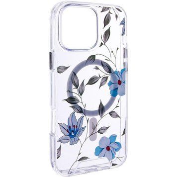 TPU+PC чехол Clear Garden with MagSafe для Apple iPhone 16e\17e (6.1") Blue Blossom 777-08212 фото