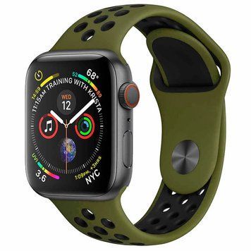 Силиконовый ремешок с перфорацией для Apple Watch 38/40/41 mm Хаки-черный 212-00147 фото
