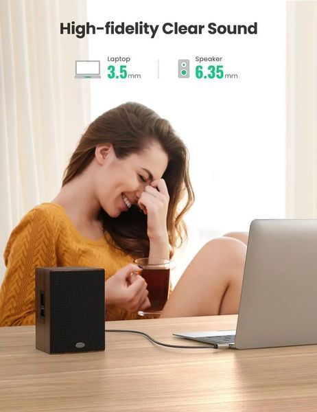 Аудіокабель UGREEN AV127 3.5mm Male to 6.35mm Male, TRS Stereo Audio Cable, nylon braid, 2m Gray UGR-10628 фото