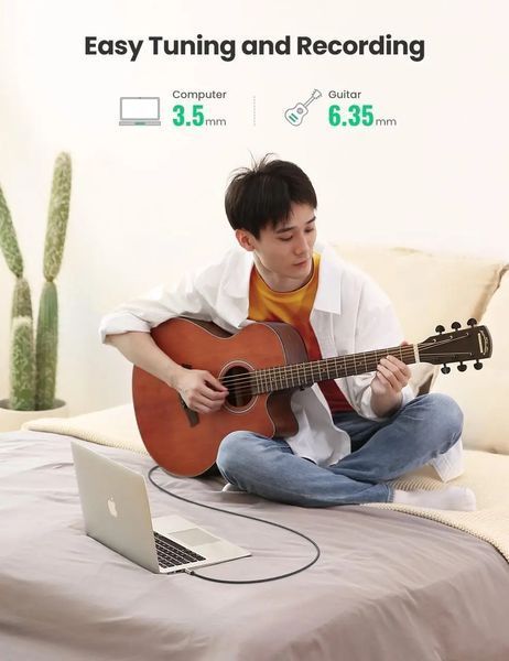 Аудіокабель UGREEN AV127 3.5mm Male to 6.35mm Male, TRS Stereo Audio Cable, nylon braid, 2m Gray UGR-10628 фото