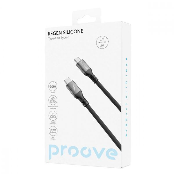 Кабель Proove ReGen Silicone Type-C to Type-C 60W (1m) black 656-02583 фото