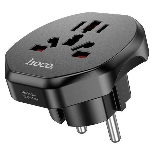 Мережевий адаптер HOCO AC6 Unimpeded universal conversion plug Black 6931474791511 фото
