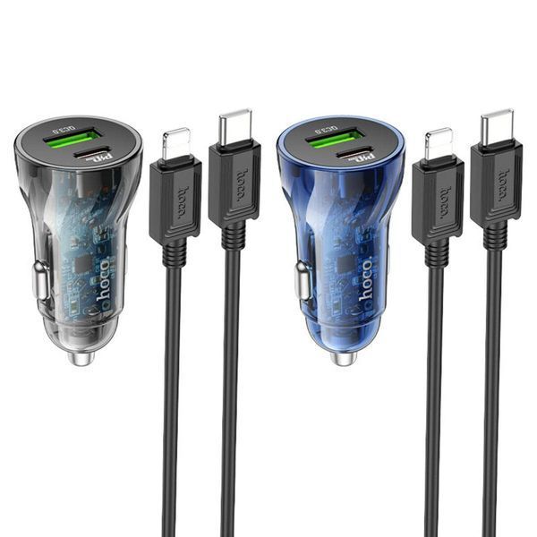 Автомобильное зарядное устройство HOCO Z47A Transparent Discovery Edition dual port PD30W+QC3.0 car charger 656-00351 фото