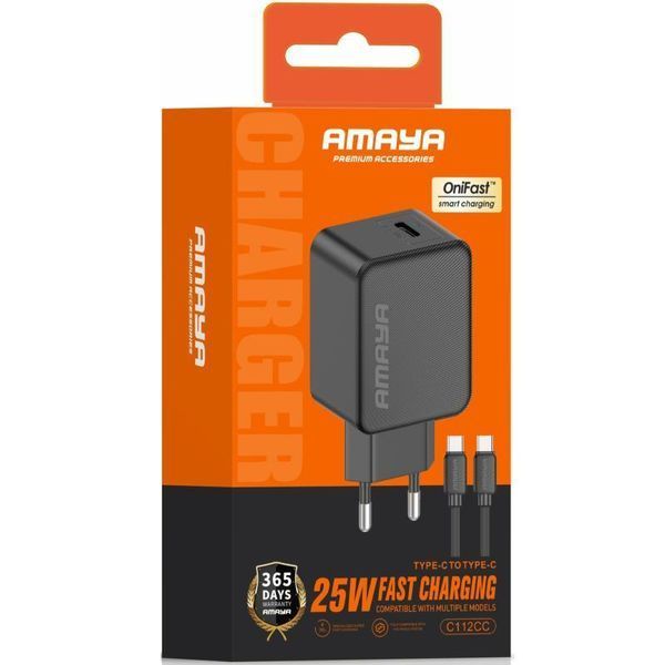 Мережевий зарядний пристрій Amaya E112CC PD25W (1USB-C) + кабель Type-C to Type-C Black 656-08083 фото