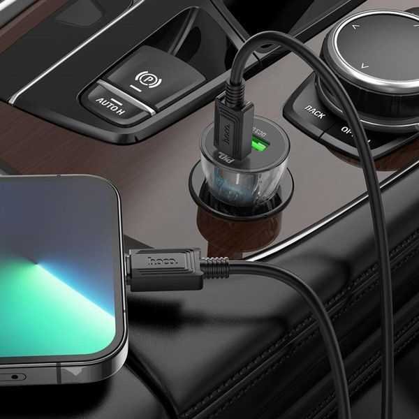 Автомобильное зарядное устройство HOCO Z47A Transparent Discovery Edition dual port PD30W+QC3.0 car charger 656-00351 фото