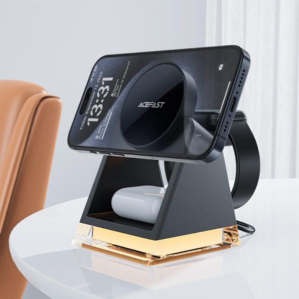 Бездротовий зарядний пристрій ACEFAST E17 desktop 3-in-1 wireless charging holder Black 656-01265 фото
