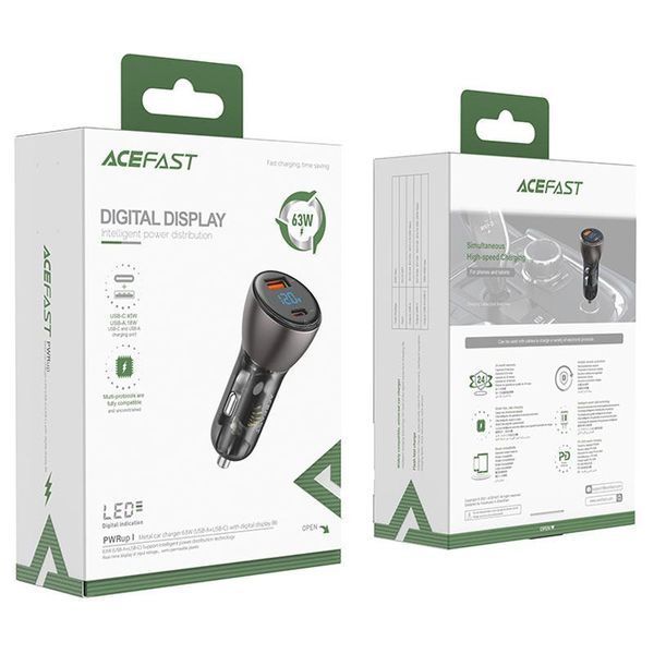 Автомобильное зарядное устройство ACEFAST B6 metal 63W (USB-A+USB-C) with digital display 6974316280972 фото