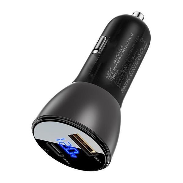 Автомобильное зарядное устройство ACEFAST B6 metal 63W (USB-A+USB-C) with digital display 6974316280972 фото
