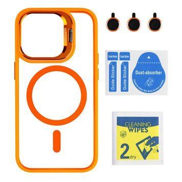 Чехол TPU+PC+Metal Stand Case with MagSafe and Camera Lenses для iPhone 15 Pro Orange 214-03689 фото