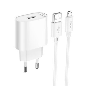 Мережевий зарядний пристрій з кабелем HOCO C109A(10.5W) Fighter single port charger set(Micro) White 6942007656603 фото