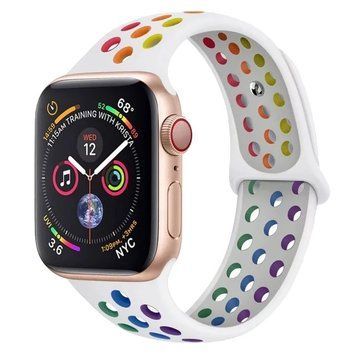 Силиконовый ремешок с перфорацией для Apple Watch 38/40/41 mm Бело-радужный 212-00148 фото