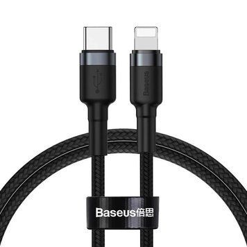 Кабель Baseus Cafule Cable Type-C to iP PD 20W 1m Gray+Black CATLKLF-G1 фото