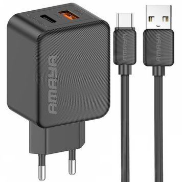 Сетевое зарядное устройство Amaya E113UC PD25W+QC3.0 (1USB-A/1C) + кабель USB to Type-C Black 656-08084 фото