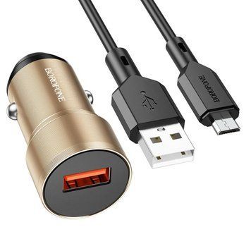 Автомобільний зарядний пристрій BOROFONE BZ19A Wisdom single port QC3.0 car charger set(Micro) 18W Gold 656-00296 фото