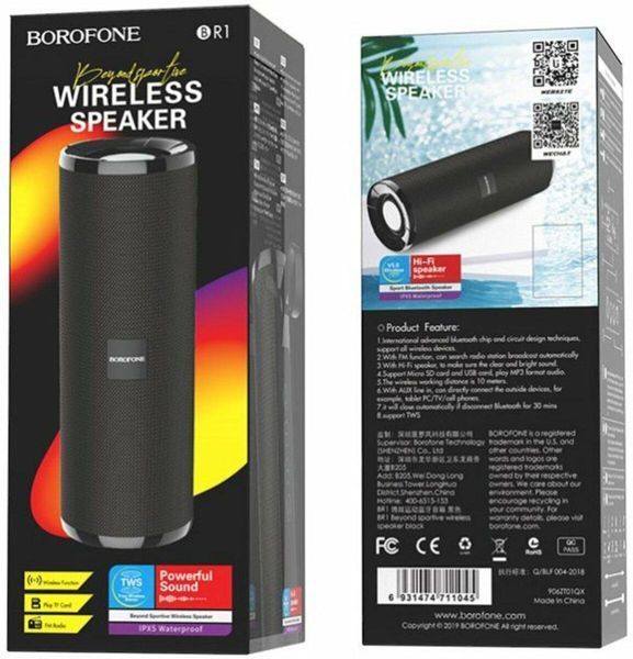 Портативна колонка BOROFONE BR1 Beyond sportive wireless speaker Black 656-00668 фото
