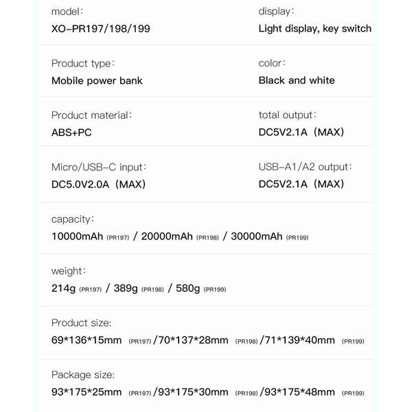 Портативний акумулятор Power Bank XO PR199 30000mAh 2.1A Чорний 216-00115 фото