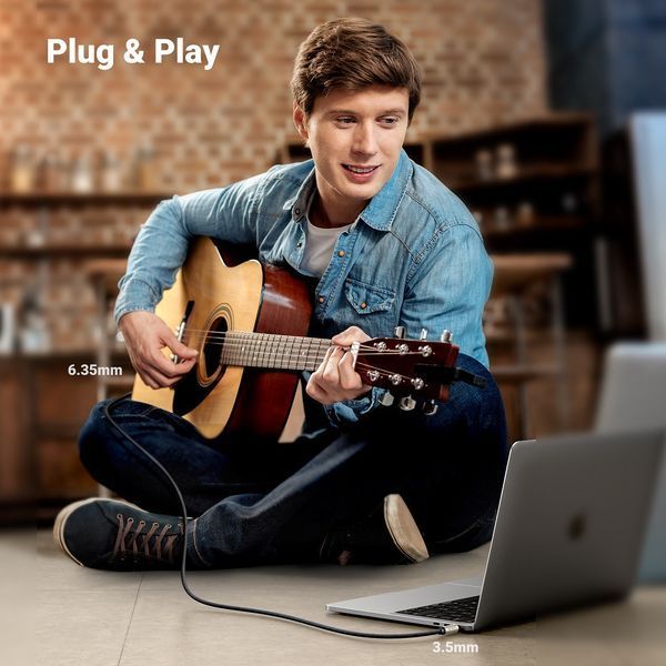 Аудіокабель UGREEN AV127 3.5mm Male to 6.35mm Male, TRS Stereo Audio Cable, nylon braid, 5m Gray UGR-10630 фото
