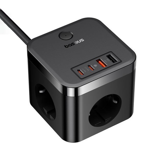 Мережевий зарядний пристрій Baseus PowerCombo Cube Power Strip 3AC+2U+2C 30W 1.5m EU Cluster Black E00066400117-00 фото