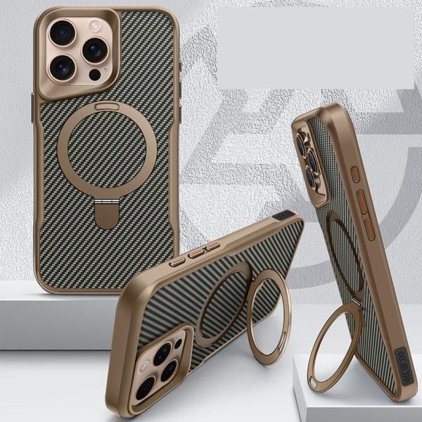 TPU+PC чохол Metal Buttons with MagSafe Carbon Ring для Apple iPhone 16 Pro (6.3") Gold 777-08090 фото