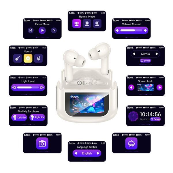 Бездротові навушники HOCO EQ21 Sandy true wireless ANC+ENC noise reduction touch screen BT headset Midnight Black 656-03864 фото