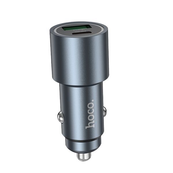 Автомобільний зарядний пристрій HOCO Z60 Bloom 48W dual-port PD30W+QC3.0 multi-protocol car charger Metal Gray 6942007642095 фото