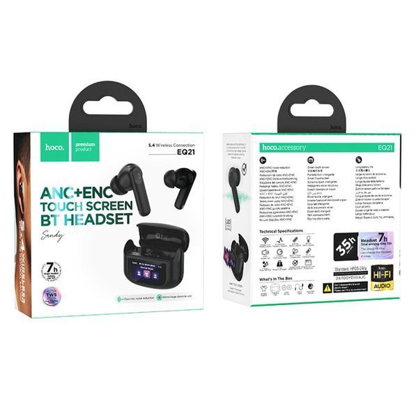 Бездротові навушники HOCO EQ21 Sandy true wireless ANC+ENC noise reduction touch screen BT headset Midnight Black 656-03864 фото