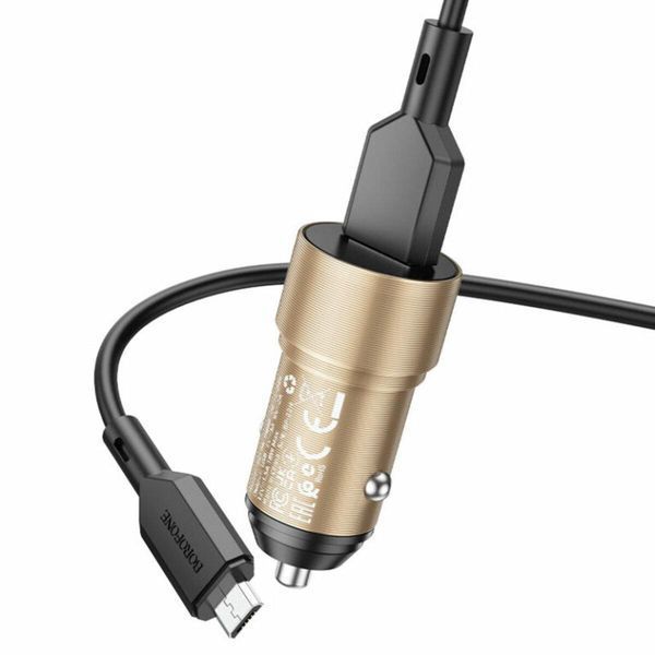 Автомобильное зарядное устройство BOROFONE BZ19A Wisdom single port QC3.0 car charger set(Micro) 18W Gold 656-00296 фото