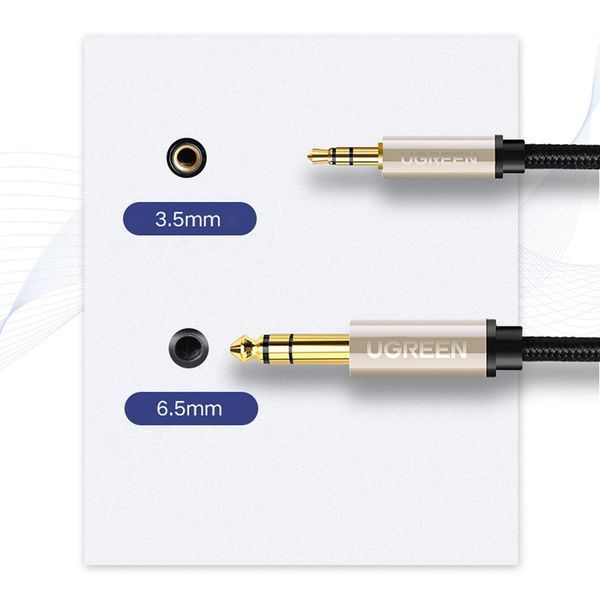 Аудіокабель UGREEN AV127 3.5mm Male to 6.35mm Male, TRS Stereo Audio Cable, nylon braid, 5m Gray UGR-10630 фото
