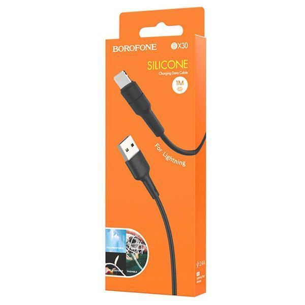 Кабель BOROFONE BX30 USB to iP 2.4A, 1m, silicone, TPE connectors, Black 6931474706867 фото