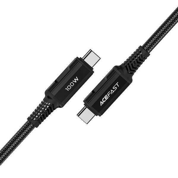 Кабель ACEFAST C4-03 Type-C to Type-C 5A, 100W, 2m, nylon, zinc connectors, Black 6974316280996 фото