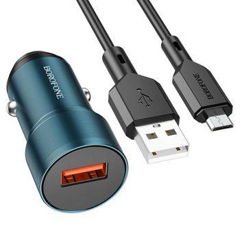 Автомобільний зарядний пристрій BOROFONE BZ19A Wisdom single port QC3.0 car charger set(Micro) 18W Sapphire 656-00297 фото