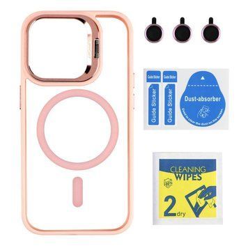 Чехол TPU+PC+Metal Stand Case with MagSafe and Camera Lenses для iPhone 15 Pro Pink 214-03690 фото