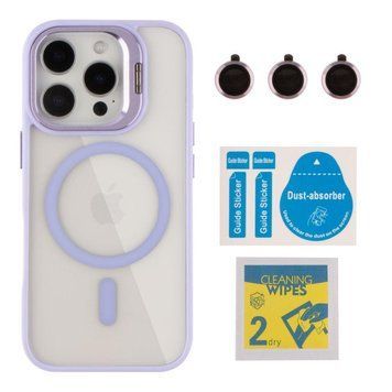 Чехол TPU+PC+Metal Stand Case with MagSafe and Camera Lenses для iPhone 16 Pro Purple 214-03740 фото