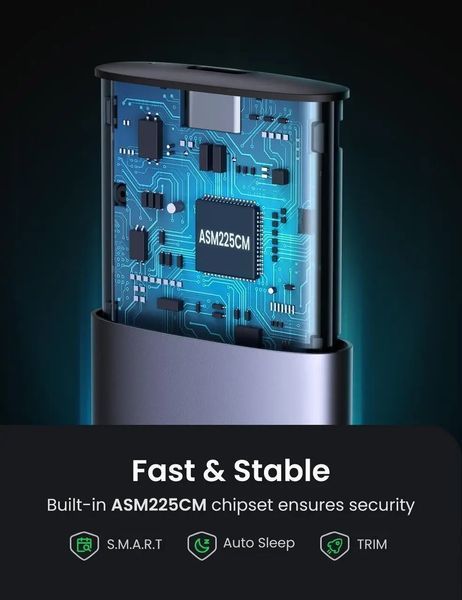 Наружный карман для накопителя UGREEN USB-C Female to M.2 M-Key 10G Enclosure C TO C Cable 50cm UGR-10902 фото