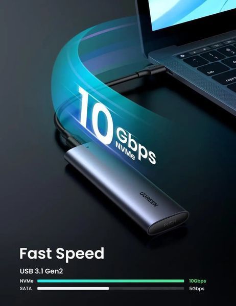 Наружный карман для накопителя UGREEN USB-C Female to M.2 M-Key 10G Enclosure C TO C Cable 50cm UGR-10902 фото